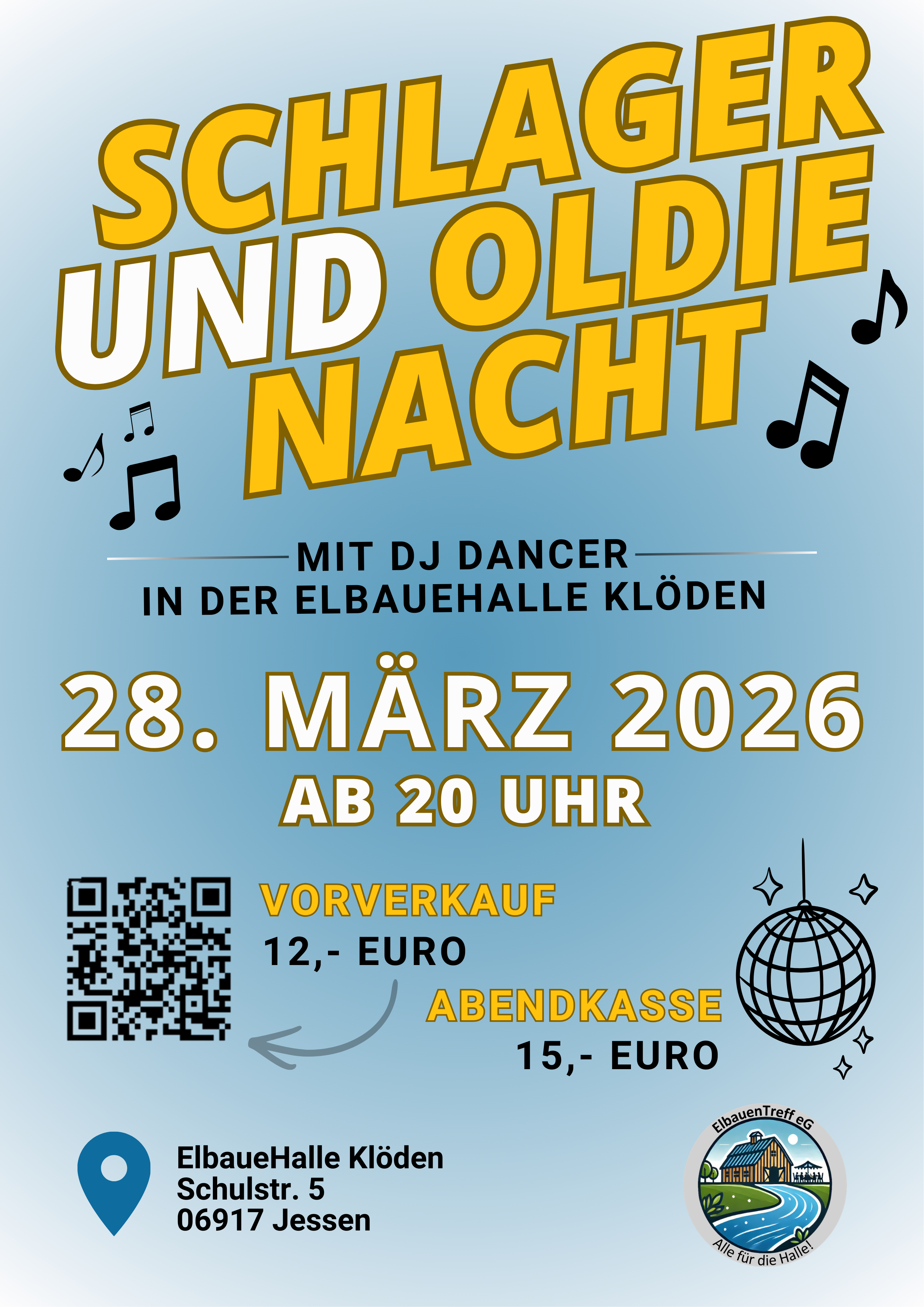 Schlager- und Oldienacht ElbaueHalle Klöden 2026